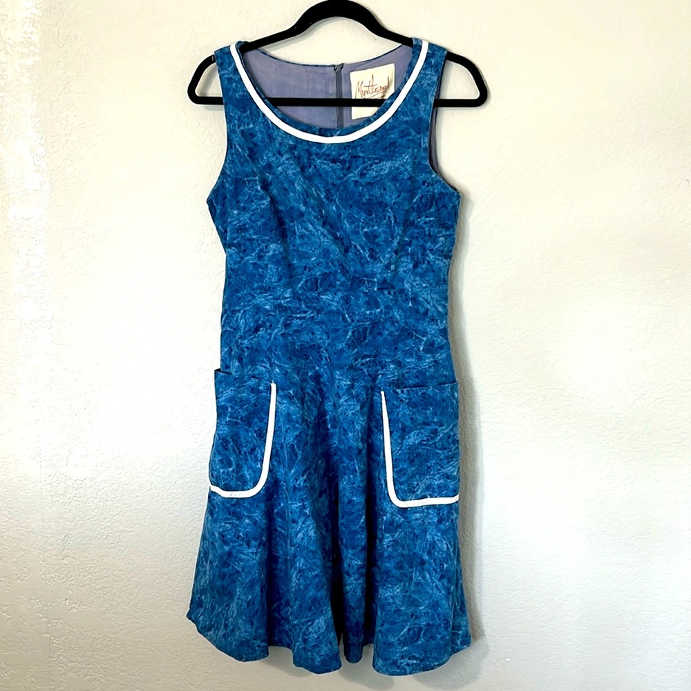 Myrtlewood of California Blue White Fit Flare Dress L
